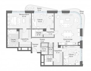ЖК Дом «Лаврушинский», планировка 3-комнатной квартиры, 169.30 м²