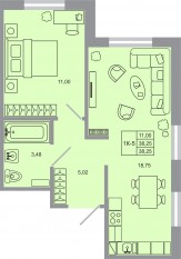 ЖК «Стороны света-2», планировка 1-комнатной квартиры, 38.25 м²
