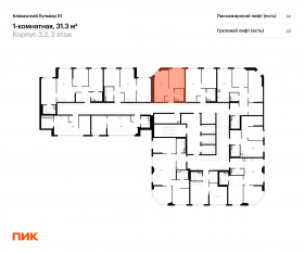 ЖК «Кавказский бульвар 51», планировка 1-комнатной квартиры, 31.30 м²