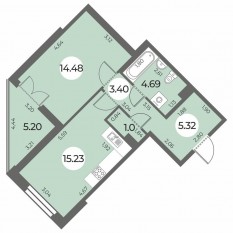 ЖК «Огни Залива», планировка 1-комнатной квартиры, 46.72 м²