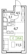 ЖК «Новый Зеленоград», планировка студии, 25.80 м²