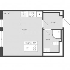 МЖК «Яковлево», планировка студии, 26.20 м²