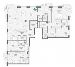 ЖК Дом «Лаврушинский», планировка 5-комнатной квартиры, 323.70 м²