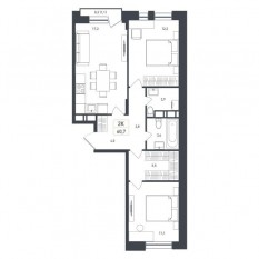 ЖК «Новая Щербинка», планировка 2-комнатной квартиры, 60.70 м²