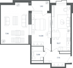 МФК «Равновесие», планировка 2-комнатной квартиры, 55.10 м²