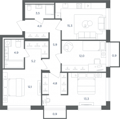 МФК «Равновесие», планировка 3-комнатной квартиры, 81.60 м²