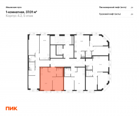 ЖК «Ильинские луга», планировка 1-комнатной квартиры, 37.01 м²