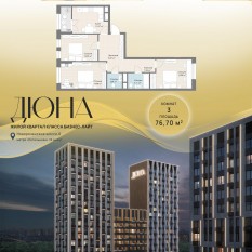 ЖК «Дюна», планировка 3-комнатной квартиры, 76.70 м²