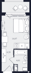МФК «Про.Молодость (Апартаменты Про.Молодость)», планировка студии, 22.88 м²