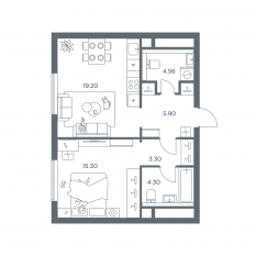 ЖК «iLove», планировка 2-комнатной квартиры, 51.70 м²
