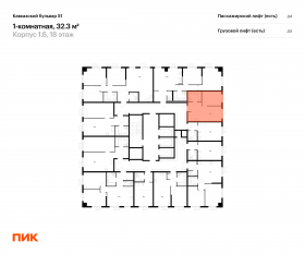 ЖК «Кавказский бульвар 51», планировка 1-комнатной квартиры, 32.30 м²