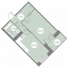ЖК «Огни Залива», планировка 1-комнатной квартиры, 43.73 м²