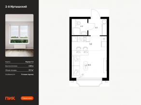 ЖК «2-й Иртышский», планировка студии, 21.70 м²