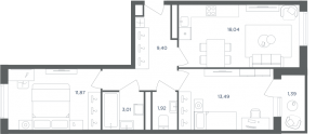 МФК «Равновесие», планировка 3-комнатной квартиры, 58.80 м²