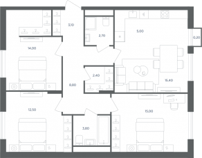 МФК «Равновесие», планировка 4-комнатной квартиры, 82.90 м²