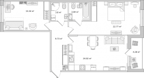 ЖК ЦДС «Черная речка», планировка 2-комнатной квартиры, 79.70 м²