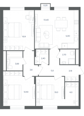 МФК «Равновесие», планировка 4-комнатной квартиры, 82.80 м²