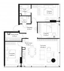 МФК «SLAVA», планировка 3-комнатной квартиры, 103.30 м²