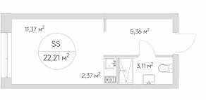 Апарт-комплекс «N'ice loft», планировка студии, 22.40 м²