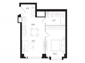 ЖК «Мангазея на Тульской», планировка 1-комнатной квартиры, 49.30 м²