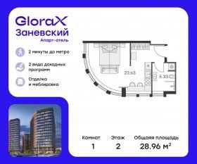Апарт-комплекс «GloraX Заневский», планировка студии, 27.50 м²