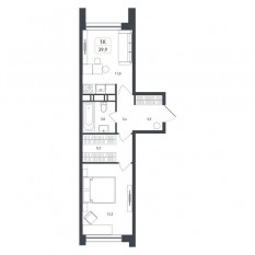 ЖК «Новая Щербинка», планировка 1-комнатной квартиры, 39.90 м²