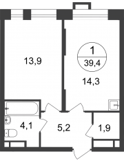 ЖК «Первый Московский», планировка 1-комнатной квартиры, 39.40 м²