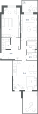 МФК «Равновесие», планировка 3-комнатной квартиры, 73.80 м²