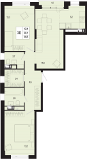 ЖК «Новая Щербинка», планировка 3-комнатной квартиры, 66.10 м²