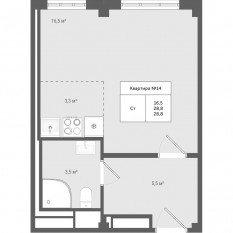 МЖК «Яковлево», планировка студии, 28.80 м²