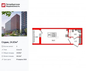 ЖК «Город звезд», планировка студии, 24.83 м²