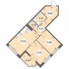 ЖК «Огни Залива», планировка 2-комнатной квартиры, 61.12 м²