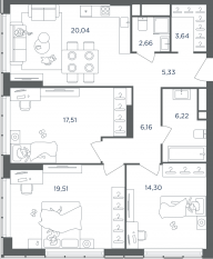 ЖК «Headliner», планировка 4-комнатной квартиры, 96.70 м²