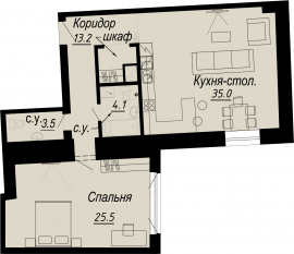ЖК «Meltzer Hall», планировка 1-комнатной квартиры, 81.30 м²