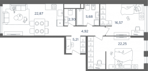 ЖК «Headliner», планировка 3-комнатной квартиры, 80.40 м²