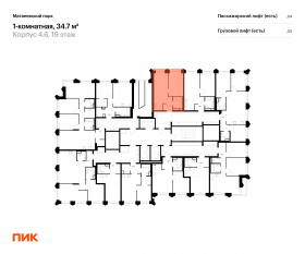 ЖК «Матвеевский парк», планировка 1-комнатной квартиры, 34.70 м²