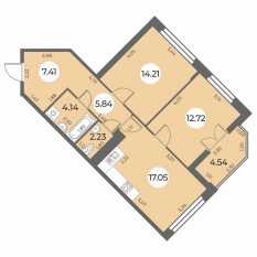 ЖК «Огни Залива», планировка 2-комнатной квартиры, 65.87 м²
