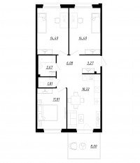 МЖК «Счастье 2.0», планировка 3-комнатной квартиры, 76.20 м²