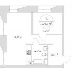 Апарт-комплекс «N'ice loft», планировка 1-комнатной квартиры, 42.70 м²