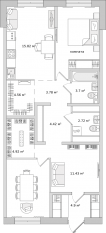 ЖК ЦДС «Dreamline», планировка 2-комнатной квартиры, 80.20 м²