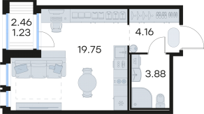 ЖК «GloraX Парголово», планировка студии, 29.02 м²
