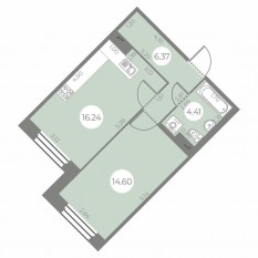 ЖК «Огни Залива», планировка 1-комнатной квартиры, 41.62 м²
