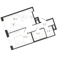 ЖК «Литера», планировка 1-комнатной квартиры, 44.30 м²