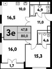 ЖК «Фестиваль парк-2», планировка 3-комнатной квартиры, 80.00 м²