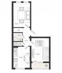 МЖК «Верево-Сити», планировка 2-комнатной квартиры, 55.70 м²