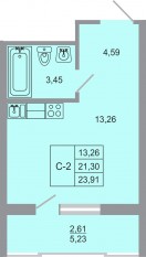 ЖК «Стороны света-2», планировка студии, 23.91 м²