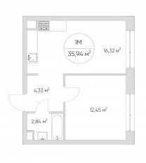 Апарт-комплекс «N'ice loft», планировка 1-комнатной квартиры, 36.00 м²