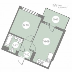 ЖК «БФА в Озерках», планировка 1-комнатной квартиры, 38.02 м²
