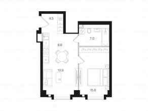 ЖК «Мангазея на Тульской», планировка 1-комнатной квартиры, 49.80 м²