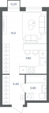 МФК «Равновесие», планировка студии, 30.10 м²
